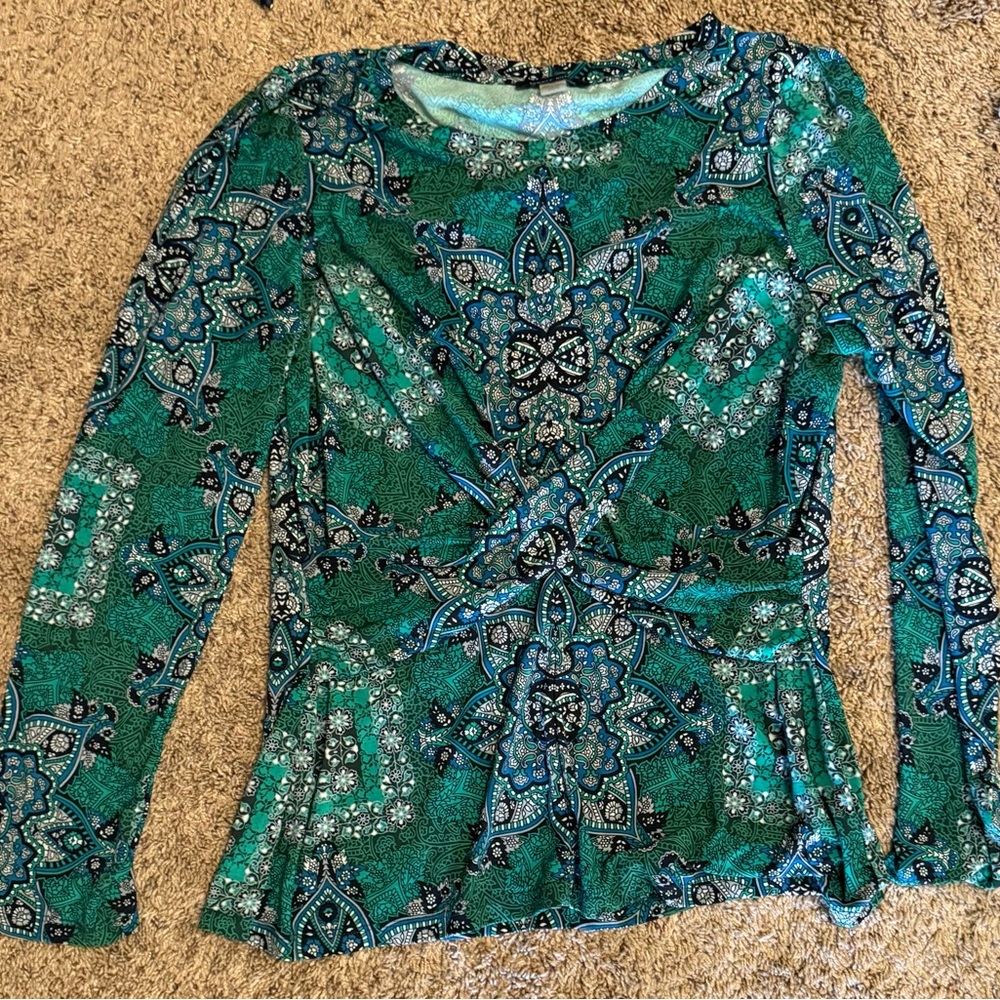 Tommy Hilfiger Teal and Navy Long Sleeve Top